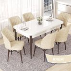 Canisa Nef Serisi 70x114 cm Açılabilir Mdf Beyaz Ceviz Ayak 6 Krem Sandalye Masa Takımı