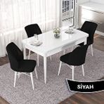 Canisa Nef Serisi 70x114 cm Açılabilir Mdf Beyaz Masa Takımı ve 4 Siyah Sandalye Masa Takımı