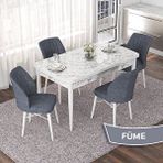 Canisa Nef Serisi 70x114 cm Açılabilir Mdf Beyaz Mermer Desen 4 Füme Sandalye Masa Takımı