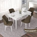 Canisa Nef Serisi 70x114 cm Açılabilir Mdf Beyaz Mermer Desen 4 Kahverengi Sandalye Masa Takımı