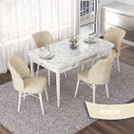 Canisa Nef Serisi 70x114 cm Açılabilir Mdf Beyaz Mermer Desen 4 Krem Sandalye Masa Takımı
