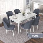 Canisa Nef Serisi 70x114 cm Açılabilir Mdf Beyaz Mermer Desen 6 Füme Sandalye Masa Takımı