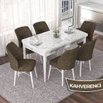 Canisa Nef Serisi 70x114 cm Açılabilir Mdf Beyaz Mermer Desen 6 Kahverengi Sandalye Masa Takımı
