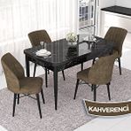 Canisa Nef Serisi 70x114 cm Açılabilir Mdf Siyah Mermer Desen 4 Kahverengi Sandalye Masa Takımı