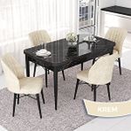 Canisa Nef Serisi 70x114 cm Açılabilir Mdf Siyah Mermer Desen 4 Krem Sandalye Masa Takımı
