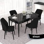 Canisa Nef Serisi 70x114 cm Açılabilir Mdf Siyah Mermer Desen 4 Siyah Sandalye Masa Takımı