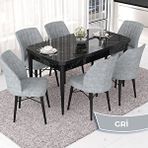 Canisa Nef Serisi 70x114 cm Açılabilir Mdf Siyah Mermer Desen 6 Gri Sandalye Masa Takımı