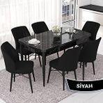 Canisa Nef Serisi 70x114 cm Açılabilir Mdf Siyah Mermer Desen 6 Siyah Sandalye Masa Takımı