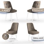 Canisa Newa Serisi 4 Adet 1. Sınıf Babyface Kumaş Beyaz Metal Ayaklı Gümüş Halkalı Cappucino Sandalye