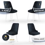 Canisa Newa Serisi 4 Adet 1. Sınıf Babyface Kumaş Kahve Metal Ayaklı Gold Halkalı Antrasit Sandalye