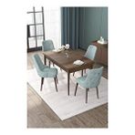 Canisa Nex Serisi MDF 80x13 cm2 Açılabilir Barok Ahşap Desen 4 Sandalye Gümüş Halkalı Su Yeşili Mutfak Masası Takımı
