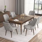 Canisa Nex Serisi MDF 80x132 cm Açılabilir Barok Ahşap Desen 6 Sandalye Gold Halkalı Gri Mutfak Masası Takımı