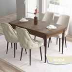 Canisa Nex Serisi MDF 80x132 cm Açılabilir Barok Ahşap Desen 6 Sandalye Gümüş Halkalı Krem Mutfak Masası Takımı