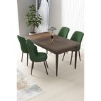Canisa Nil Serisi 70x110 cm Sabit Barok Ahşap Desen Masa Takımı, 4 Haki Yeşil Sandalye