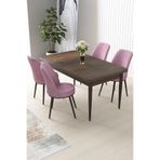 Canisa Nil Serisi 70x110 cm Sabit Barok Ahşap Desen Mutfak Masası Takımı, 4 Pembe Sandalye
