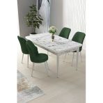 Canisa Nil Serisi 70X110 Sabit Mutfak Masası Takımı Beyaz Mermer Desen Masa 4 Haki Yeşil Sandalye