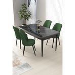 Canisa Nil Serisi 70X110 Sabit Mutfak Masası Takımı Siyah Mermer Desen Masa 4 Haki Yeşili Sandalye