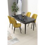 Canisa Nil Serisi 70X110 Sabit Mutfak Masası Takımı Siyah Mermer Desen Masa 4 Hardal Sandalye