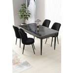 Canisa Nil Serisi 70x110 Sabit Mutfak Masası Takımı Siyah Mermer Desen Masa 4 Siyah Sandalye