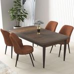 Canisa Nil Serisi Barok Ahşap Desen 70x110 cm Sabit Masa 4 Sandalye Kahverengi Mutfak Masası Takımı