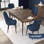 Canisa Nil Serisi Beyaz Mermer Desen 70x110 cm Sabit Masa 4 Sandalye Lacivert Mutfak Masası Takımı
