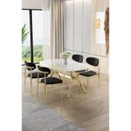Canisa Olya Serisi 90x168 cm Beyaz Mermer Desen Masa Takımı, Gold Ayaklı, 4 Siyah Sandalye