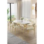 Canisa Olya Serisi 90x168 cm Beyaz Mermer Desen Masa Takımı, Gold Ayaklı, 6 Krem Sandalye