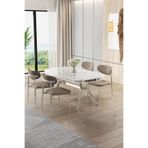 Canisa Olya Serisi 90x168 cm Beyaz Mermer Desen Masa Takımı, Krom Ayaklı, 4 Cappucino Sandalye