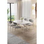Canisa Olya Serisi 90x168 cm Beyaz Mermer Desen Masa Takımı, Krom Ayaklı, 4 Gri Sandalye