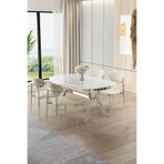 Canisa Olya Serisi 90x168 cm Beyaz Mermer Desen Masa Takımı, Krom Ayaklı, 4 Krem Sandalye