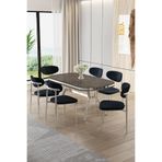 Canisa Olya Serisi 90x168 cm Lak Panel Antrasit İroni Masa Takımı, Krom Ayaklı, 6 Antrasit Sandalye