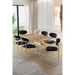 Canisa Olya Serisi 90x168 cm Lak Panel Hazar Masa Takımı, Gold Ayaklı, 6 Antrasit Sandalye