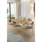 Canisa Olya Serisi 90x168 cm Lak Panel Hazar Masa Takımı, Gold Ayaklı, 6 Cappucino Sandalye
