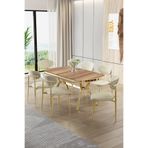 Canisa Olya Serisi 90x168 cm Lak Panel Hazar Masa Takımı, Gold Ayaklı, 6 Krem Sandalye