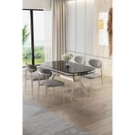 Canisa Olya Serisi 90x168 cm Lak Panel Sonata Masa Takımı, Krom Ayaklı, 4 Gri Sandalye