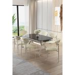 Canisa Olya Serisi 90x168 cm Lak Panel Sonata Masa Takımı, Krom Ayaklı, 6 Krem Sandalye