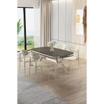 Canisa Olya Serisi 90x168 cm MDF Antrasit İroni Masa Takımı, Krom Ayaklı, 4 Krem Sandalye