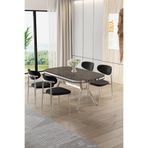Canisa Olya Serisi 90x168 cm MDF Antrasit İroni Masa Takımı, Krom Ayaklı, 4 Siyah Sandalye