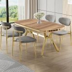 Canisa Olya Serisi 90X168 Lak Panel Hazar Masa Takımı Gold Ayaklı 4 Gri Sandalye