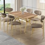 Canisa Olya Serisi 90X168 Lak Panel Hazar Masa Takımı Gold Ayaklı 6 Sandalye - Cappuccino