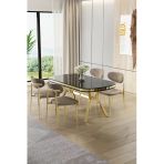 Canisa Olya Serisi 90X168 Lak Panel Sonata Masa Takımı Gold Ayaklı 4 Cappucino Sandalye