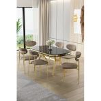 Canisa Olya Serisi 90X168 Lak Panel Sonata Masa Takımı Gold Ayaklı 6 Cappucino Sandalye