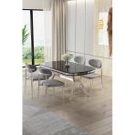 Canisa Olya Serisi 90X168 Lak Panel Sonata Masa Takımı Krom Ayaklı 4 Gri Sandalye
