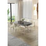 Canisa Olya Serisi 90X168 Lak Panel Sonata Masa Takımı Krom Ayaklı 4 Krem Sandalye