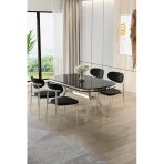 Canisa Olya Serisi 90X168 Lak Panel Sonata Masa Takımı Krom Ayaklı 4 Siyah Sandalye