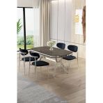 Canisa Olya Serisi 90X168 Mdf Sabit Lak Panel Antrasit İroni Masa Takımı Krom Ayaklı 4 Antrasit Sandalye