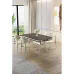 Canisa Olya Serisi 90X168 Mdf Sabit Lak Panel Antrasit İroni Masa Takımı Krom Ayaklı 4 Krem Sandalye
