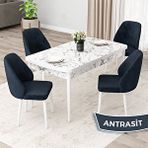 Canisa Orf Serisi 80x132 cm Açılabilir Beyaz Mermer Desen 4 Antrasit Sandalye Mutfak Masası Takımı
