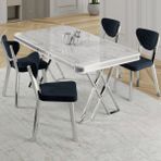 Canisa Raja Serisi 80X130 Lak Panel Beyaz Mermer Desen Masa Takımı Krom Ayaklı 4 Krem Sandalye - Antrasit - 80 x 130