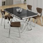 Canisa Raja Serisi 80X130 Lak Panel Siyah Mermer Desen Masa Takımı Krom Ayaklı 4 Sandalye - Kahverengi - 80 x 130